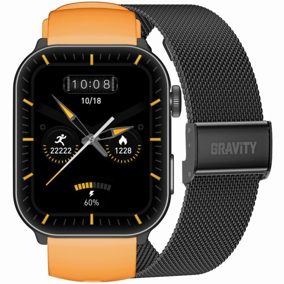 Smartwatch Męski Gravity GT28-2 na pasku gumowym w kolorze Czarny/Pomarańczowy o szerokości 22mm Smartwatch Męski Gravity GT28-2 na pasku gumowym w kolorze Czarny/Pomarańczowy o szerokości 22mm