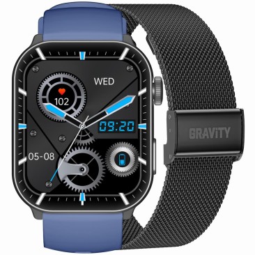 Smartwatch Męski Gravity GT28-3 na pasku gumowym w kolorze Czarny/Granatowy o szerokości 22mm
