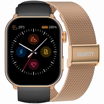 Smartwatch Damski Gravity GT28-5 na pasku gumowym w kolorze Różowe Złoto/Czarny o szerokości 22mm