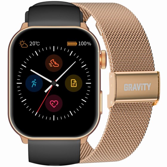 Smartwatch Damski Gravity GT28-5 na pasku gumowym w kolorze Różowe Złoto/Czarny o szerokości 22mm Smartwatch Damski Gravity GT28-5 na pasku gumowym w kolorze Różowe Złoto/Czarny o szerokości 22mm