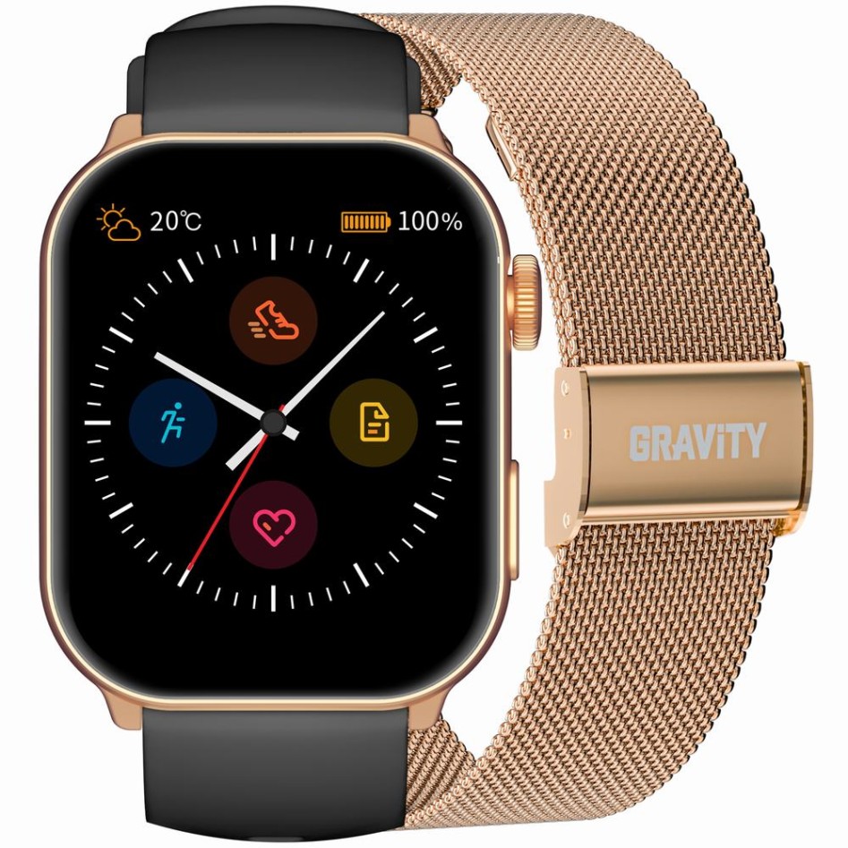 Smartwatch Damski Gravity GT28-5 na pasku gumowym w kolorze Różowe Złoto/Czarny o szerokości 22mm