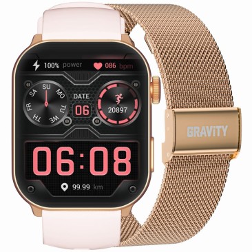 Smartwatch Damski Gravity GT28-6 na pasku gumowym w kolorze Różowe Złoto/Różowy o szerokości 22mm