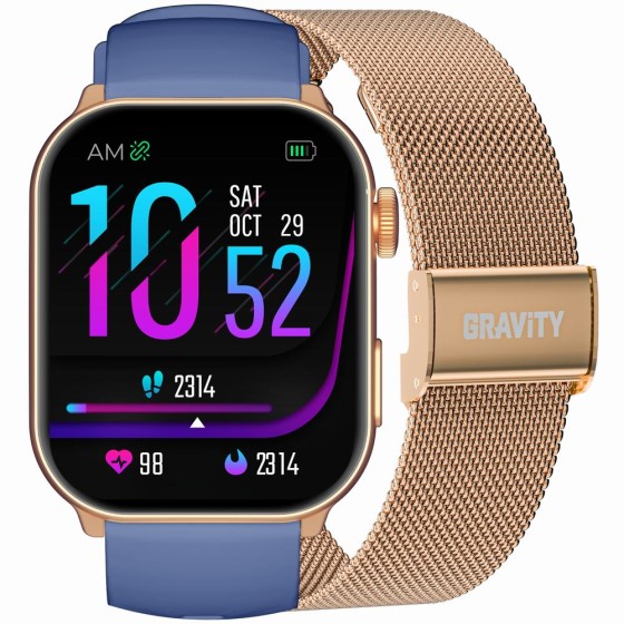 Smartwatch Damski Gravity GT28-8 na pasku gumowym w kolorze Różowe Złoto/Granatowy o szerokości 22mm Smartwatch Damski Gravity GT28-8 na pasku gumowym w kolorze Różowe Złoto/Granatowy o szerokości 22mm