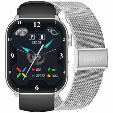 Smartwatch Damski Gravity GT28-9 na pasku gumowym w kolorze Srebrny/Czarny o szerokości 22mm