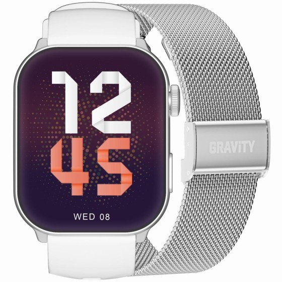 Smartwatch Damski Gravity GT28-10 na pasku gumowym w kolorze Srebrny/Biały o szerokości 22mm Smartwatch Damski Gravity GT28-10 na pasku gumowym w kolorze Srebrny/Biały o szerokości 22mm