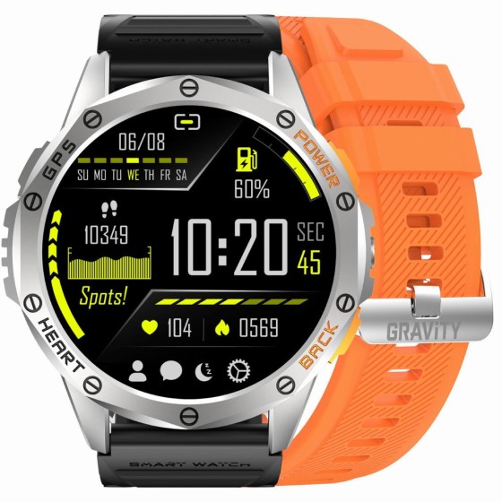 Smartwatch Męski Gravity GT24-4 na pasku gumowym w kolorze Srebrny/Pomarańczowy o szerokości 22mm Smartwatch Męski Gravity GT24-4 na pasku gumowym w kolorze Srebrny/Pomarańczowy o szerokości 22mm