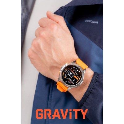 Smartwatch Męski Gravity GT24-4 na pasku gumowym w kolorze Srebrny/Pomarańczowy o szerokości 22mm