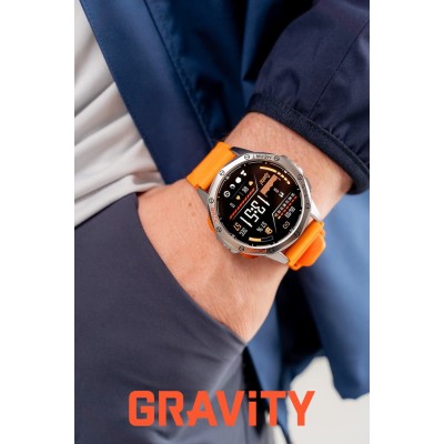 Smartwatch Męski Gravity GT24-4 na pasku gumowym w kolorze Srebrny/Pomarańczowy o szerokości 22mm