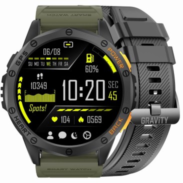 Smartwatch Męski Gravity GT24-5 na pasku gumowym w kolorze Czarny/Khaki o szerokości 22mm