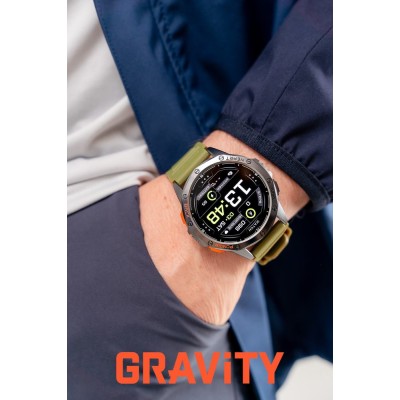Smartwatch Męski Gravity GT24-5 na pasku gumowym w kolorze Czarny/Khaki o szerokości 22mm