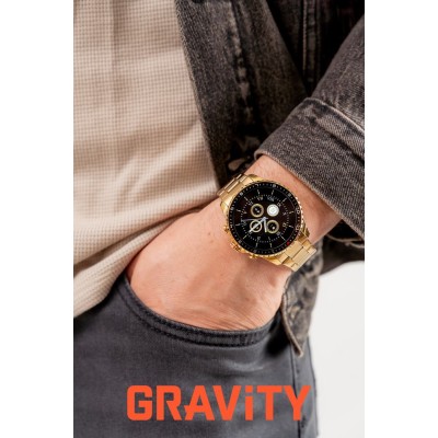 Smartwatch Męski Gravity GT16-1 na bransolecie stalowej w kolorze Złoty/Złoty o szerokości 22mm