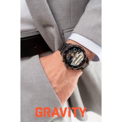Smartwatch Męski Gravity GT16-2 na bransolecie stalowej w kolorze Czarny/Czarny o szerokości 22mm