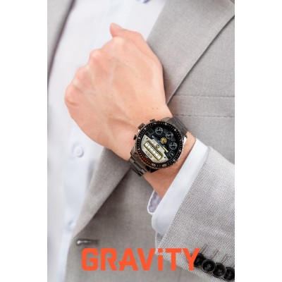 Smartwatch Męski Gravity GT16-2 na bransolecie stalowej w kolorze Czarny/Czarny o szerokości 22mm