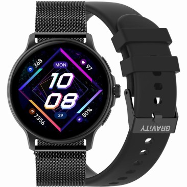 Smartwatch Damski Gravity GT12-1 na bransolecie mesh w kolorze Czarny/Czarny o szerokości 22mm