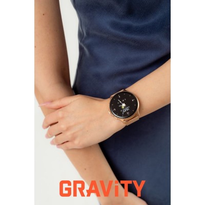 Smartwatch Damski Gravity GT12-4 na bransolecie mesh w kolorze Różowe Złoto/Różowe Złoto o szerokości 22mm