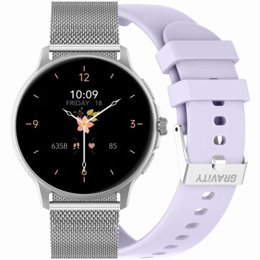 Smartwatch Damski Gravity GT12-6 na bransolecie mesh w kolorze Srebrny/Srebrny o szerokości 22mm
