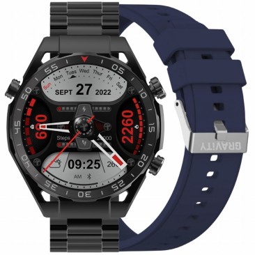 Smartwatch Męski Gravity GT13-5 na bransolecie stalowej w kolorze Czarny/Czarny o szerokości 26mm