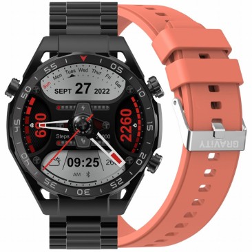 Smartwatch Męski Gravity GT13-6 na bransolecie stalowej w kolorze Czarny/Czarny o szerokości 26mm