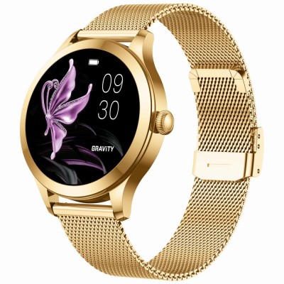 Smartwatch Damski Gravity GT25-2 PRO na pasku skórzanym w kolorze Złoty/Biały o szerokości 18mm
