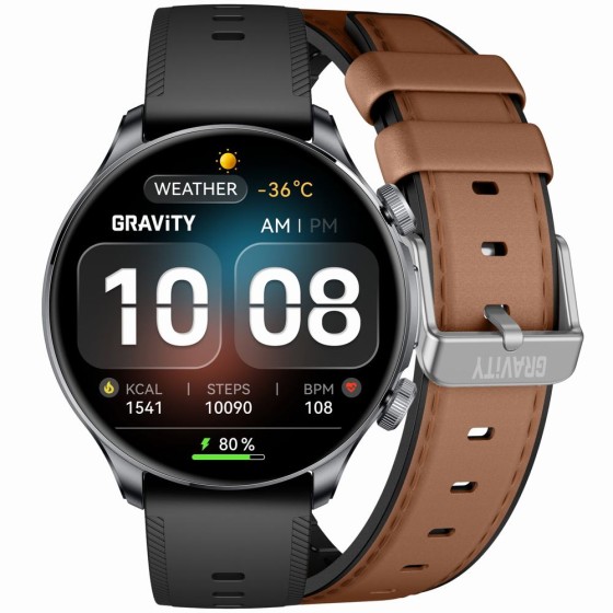 Smartwatch Męski Gravity GT35-1 na pasku gumowym w kolorze Grafitowy/Czarny o szerokości 22mm