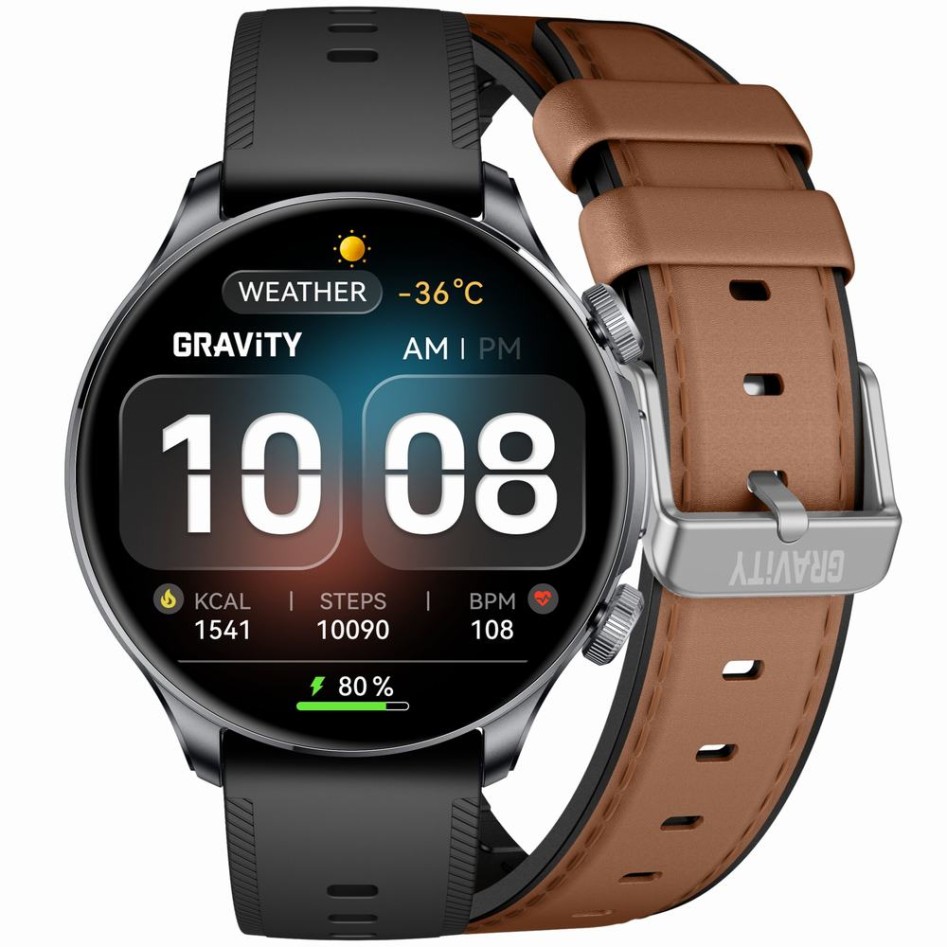 Smartwatch Męski Gravity GT35-1 na pasku gumowym w kolorze Grafitowy/Czarny o szerokości 22mm