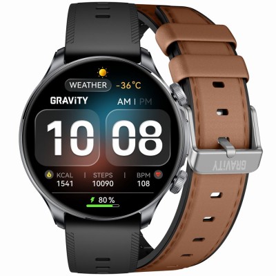 Smartwatch Męski Gravity GT35-1 na pasku gumowym w kolorze Grafitowy/Czarny o szerokości 22mm