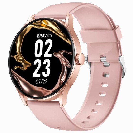 Smartwatch Damski Gravity GT2-1 PRO na pasku gumowym w kolorze Różowe Złoto/Różowy o szerokości 22mm