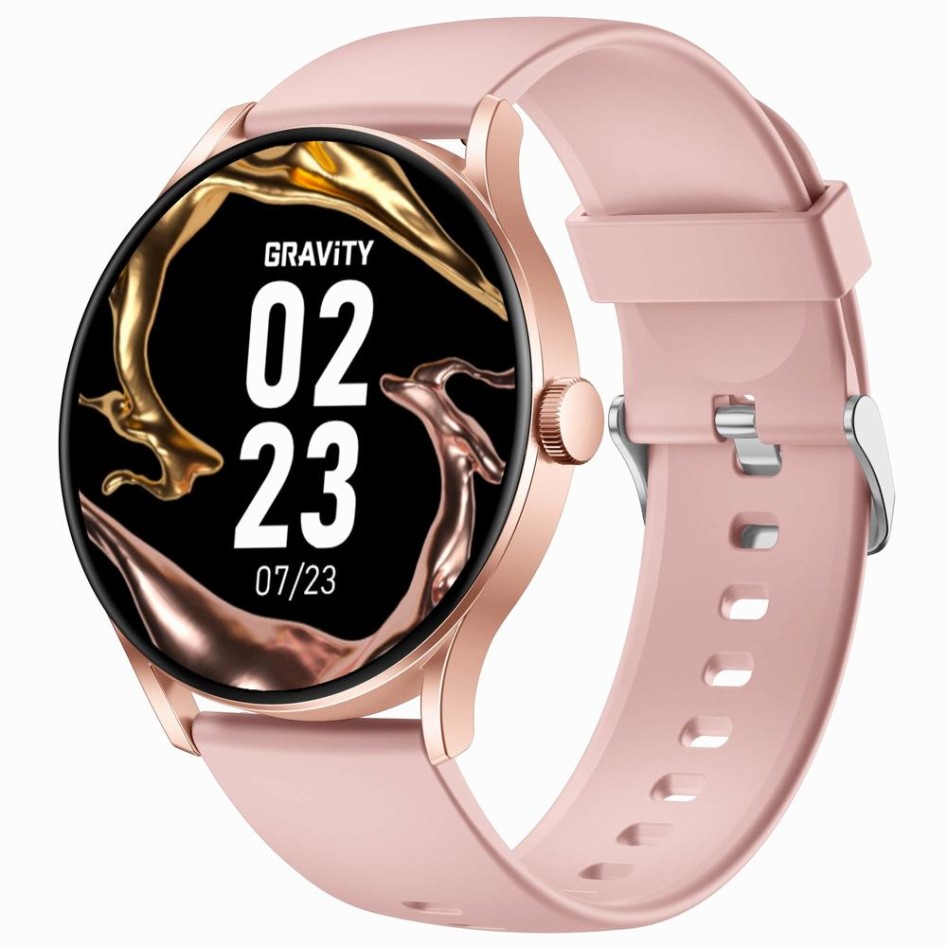 Smartwatch Damski Gravity GT2-1 PRO na pasku gumowym w kolorze Różowe Złoto/Różowy o szerokości 22mm