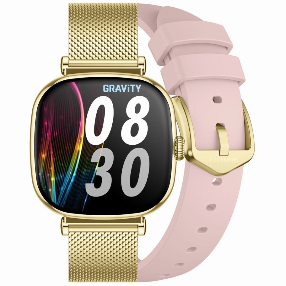 Smartwatch Damski Gravity GT32-1 na pasku gumowym w kolorze Złoty/Różowy o szerokości 18mm