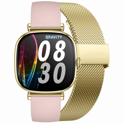 Smartwatch Damski Gravity GT32-1 na pasku gumowym w kolorze Złoty/Różowy o szerokości 18mm