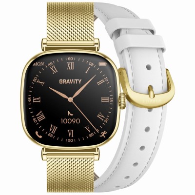 Smartwatch Damski Gravity GT32-2 na pasku skórzanym w kolorze Złoty/Biały o szerokości 18mm