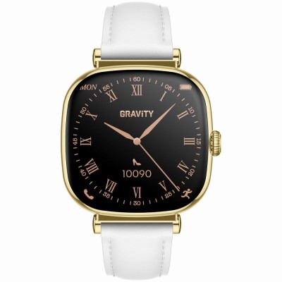 Smartwatch Damski Gravity GT32-2 na pasku skórzanym w kolorze Złoty/Biały o szerokości 18mm