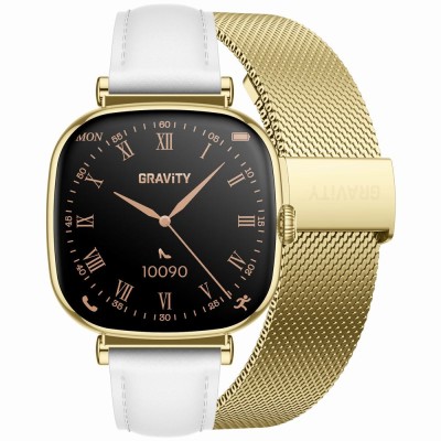 Smartwatch Damski Gravity GT32-2 na pasku skórzanym w kolorze Złoty/Biały o szerokości 18mm