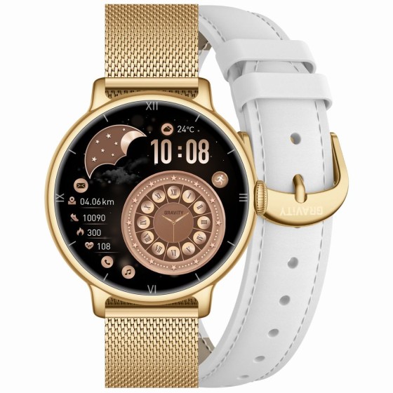 Smartwatch Damski Gravity GT33-1 na pasku gumowym w kolorze Złoty/Różowy o szerokości 18mm