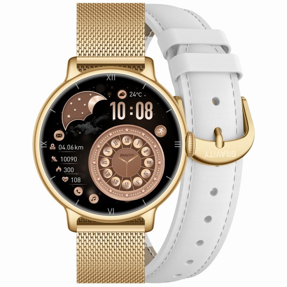 Smartwatch Damski Gravity GT33-1 na pasku gumowym w kolorze Złoty/Różowy o szerokości 18mm