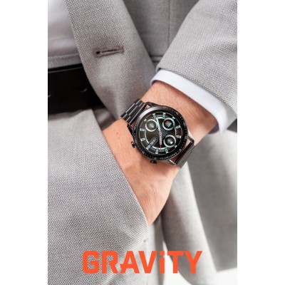 Smartwatch Męski Gravity GT10-1 na bransolecie stalowej w kolorze Czarny/Czarny o szerokości 22mm