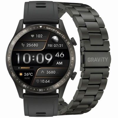 Smartwatch Męski Gravity GT10-1 na bransolecie stalowej w kolorze Czarny/Czarny o szerokości 22mm