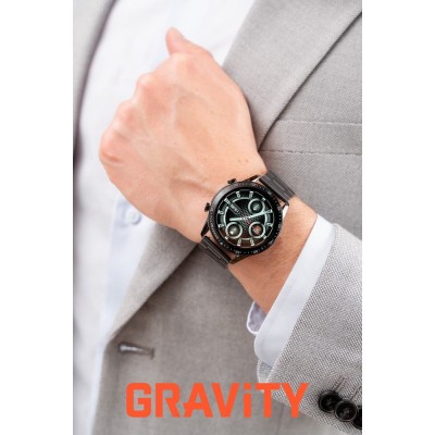 Smartwatch Męski Gravity GT10-1 na bransolecie stalowej w kolorze Czarny/Czarny o szerokości 22mm