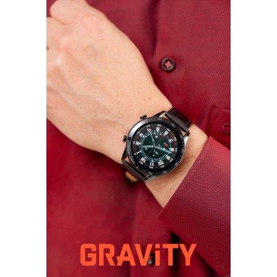 Smartwatch Męski Gravity GT10-2 na pasku skórzanym w kolorze Czarny/Czarny o szerokości 22mm