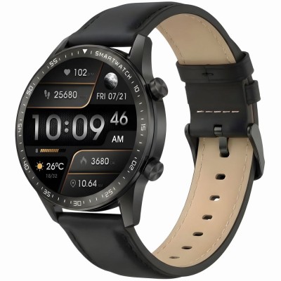Smartwatch Męski Gravity GT10-2 na pasku skórzanym w kolorze Czarny/Czarny o szerokości 22mm