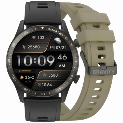 Smartwatch Męski Gravity GT10-2 na pasku skórzanym w kolorze Czarny/Czarny o szerokości 22mm