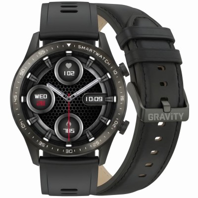 Smartwatch Męski Gravity GT10-3 na pasku skórzanym w kolorze Czarny/Czarny o szerokości 22mm