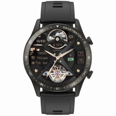 Smartwatch Męski Gravity GT10-3 na pasku skórzanym w kolorze Czarny/Czarny o szerokości 22mm