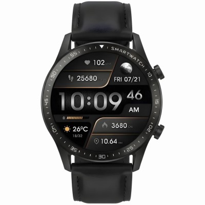 Smartwatch Męski Gravity GT10-3 na pasku skórzanym w kolorze Czarny/Czarny o szerokości 22mm
