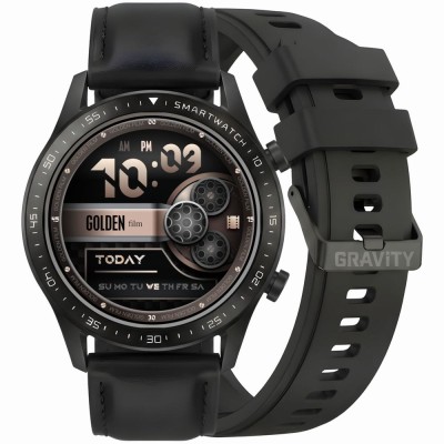 Smartwatch Męski Gravity GT10-3 na pasku skórzanym w kolorze Czarny/Czarny o szerokości 22mm