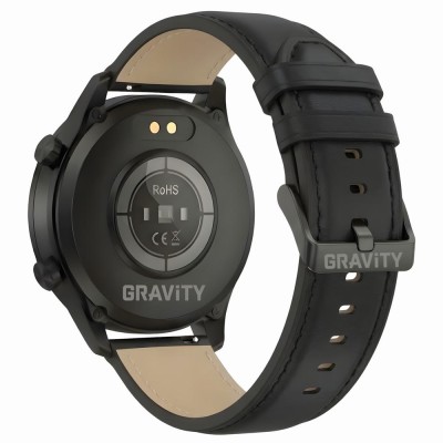 Smartwatch Męski Gravity GT10-3 na pasku skórzanym w kolorze Czarny/Czarny o szerokości 22mm