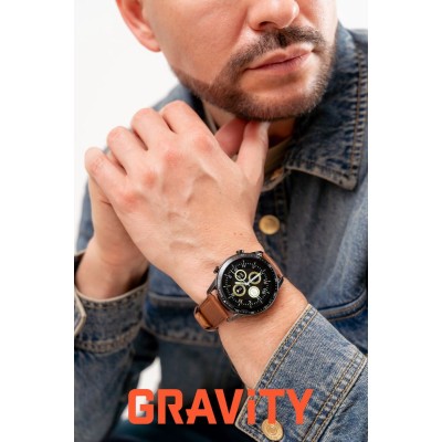 Smartwatch Męski Gravity GT10-4 na pasku skórzanym w kolorze Czarny/Brązowy o szerokości 22mm