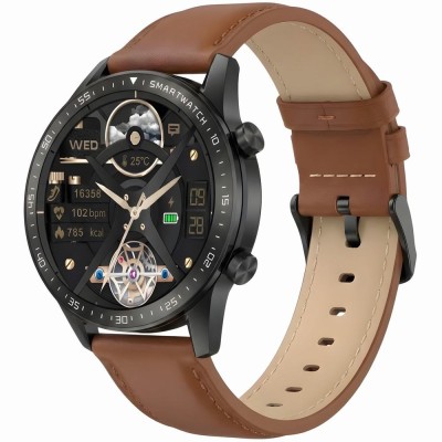 Smartwatch Męski Gravity GT10-4 na pasku skórzanym w kolorze Czarny/Brązowy o szerokości 22mm