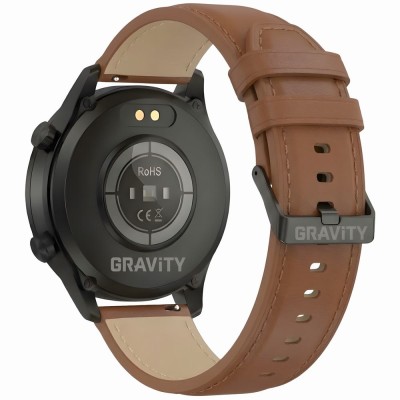 Smartwatch Męski Gravity GT10-4 na pasku skórzanym w kolorze Czarny/Brązowy o szerokości 22mm