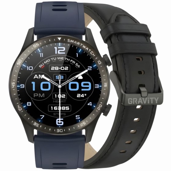 Smartwatch Męski Gravity GT10-5 na pasku skórzanym w kolorze Czarny/Czarny o szerokości 22mm